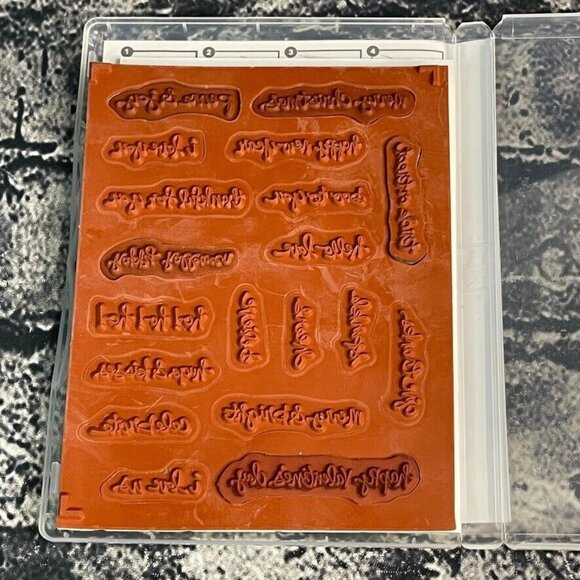 Stampin Up! GOOD GREETINGS Rubber Mount Wood 19pc Stamp Set 135017 - Picture 6 of 9